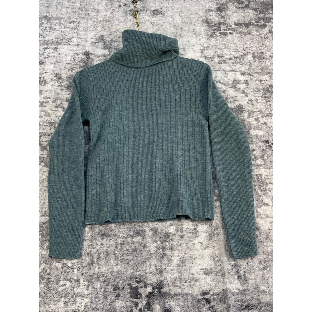 Vtg Young Pendleton Women 36 Green Virgin Wool Turtleneck Ribbe Sweater Academia